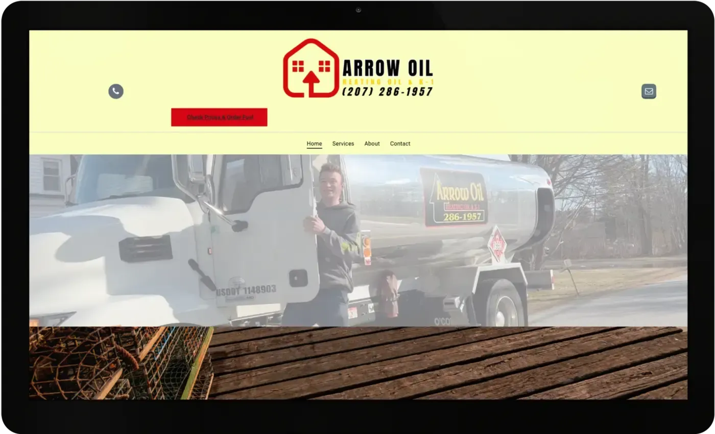 A computer screen shows a website for arrow oil