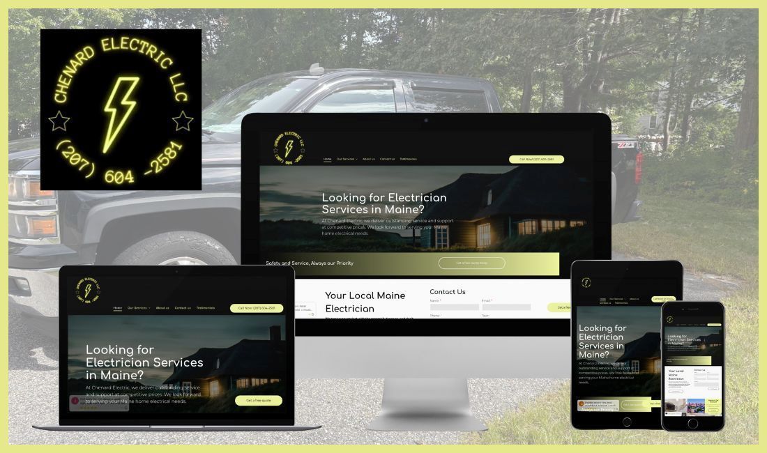 A computer monitor a laptop a phone and a tablet are shown on a green background