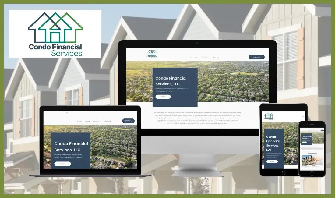 A computer , laptop , tablet , and cell phone displaying a website for a construction company.