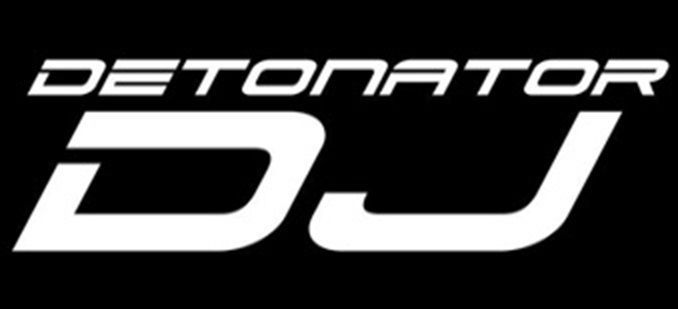 The detonator dj logo is white on a black background
