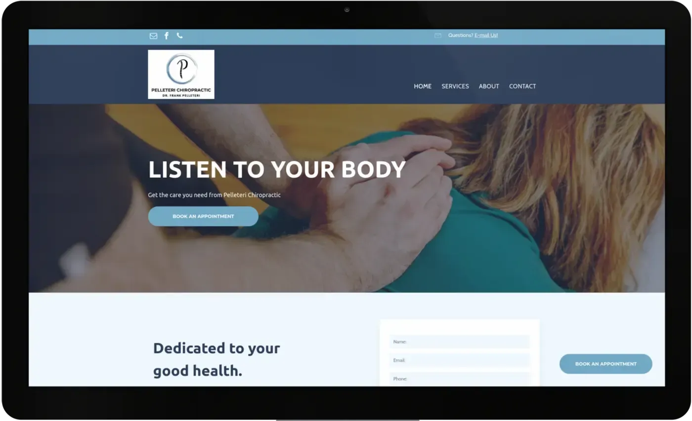 A computer screen shows a website that says listen to your body