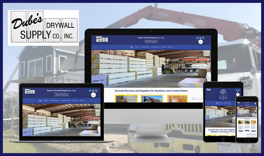 A computer , laptop , tablet , and cell phone displaying a website for a construction company.