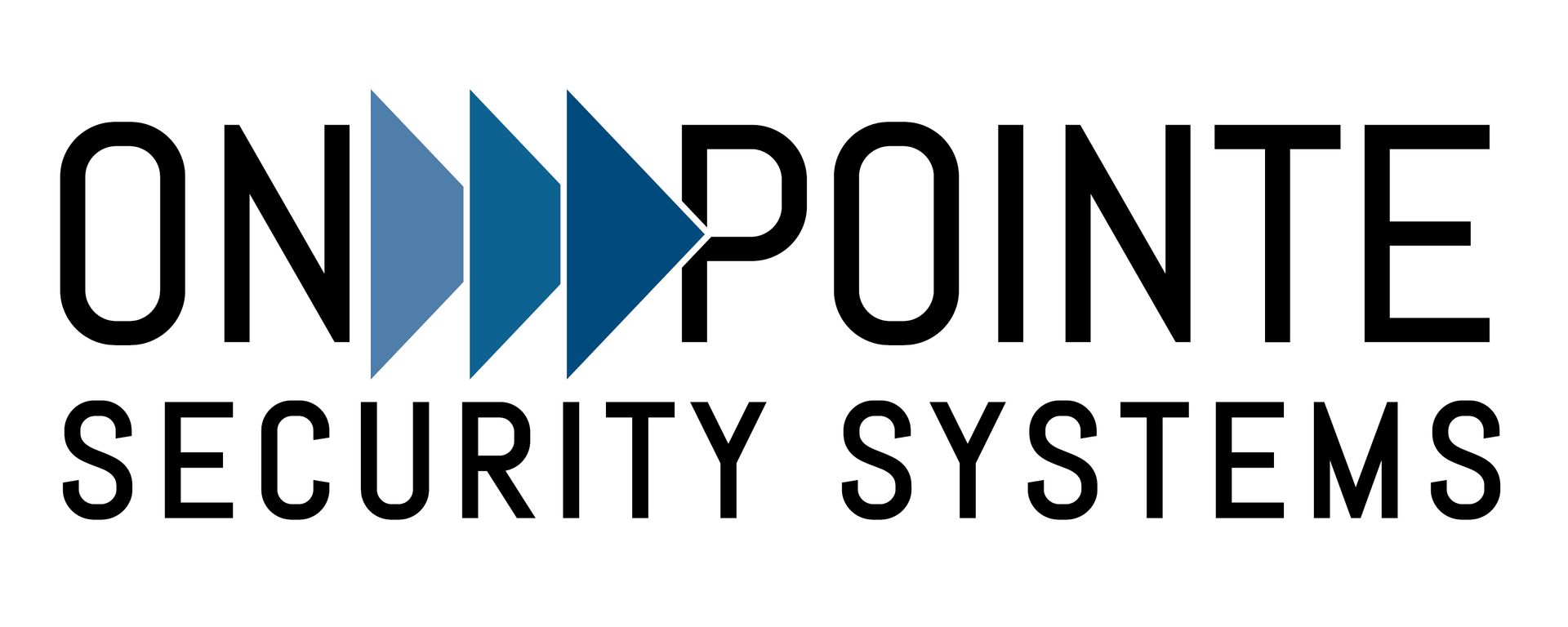 The logo for on pointe security systems is blue and black.