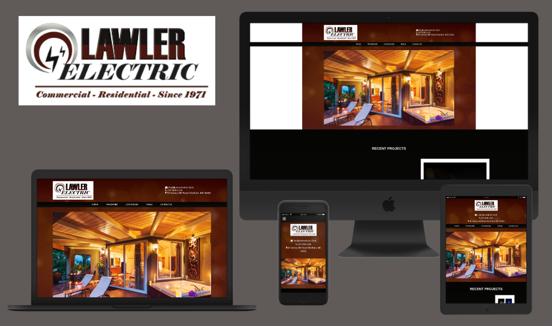 A lawler electric website is displayed on multiple devices