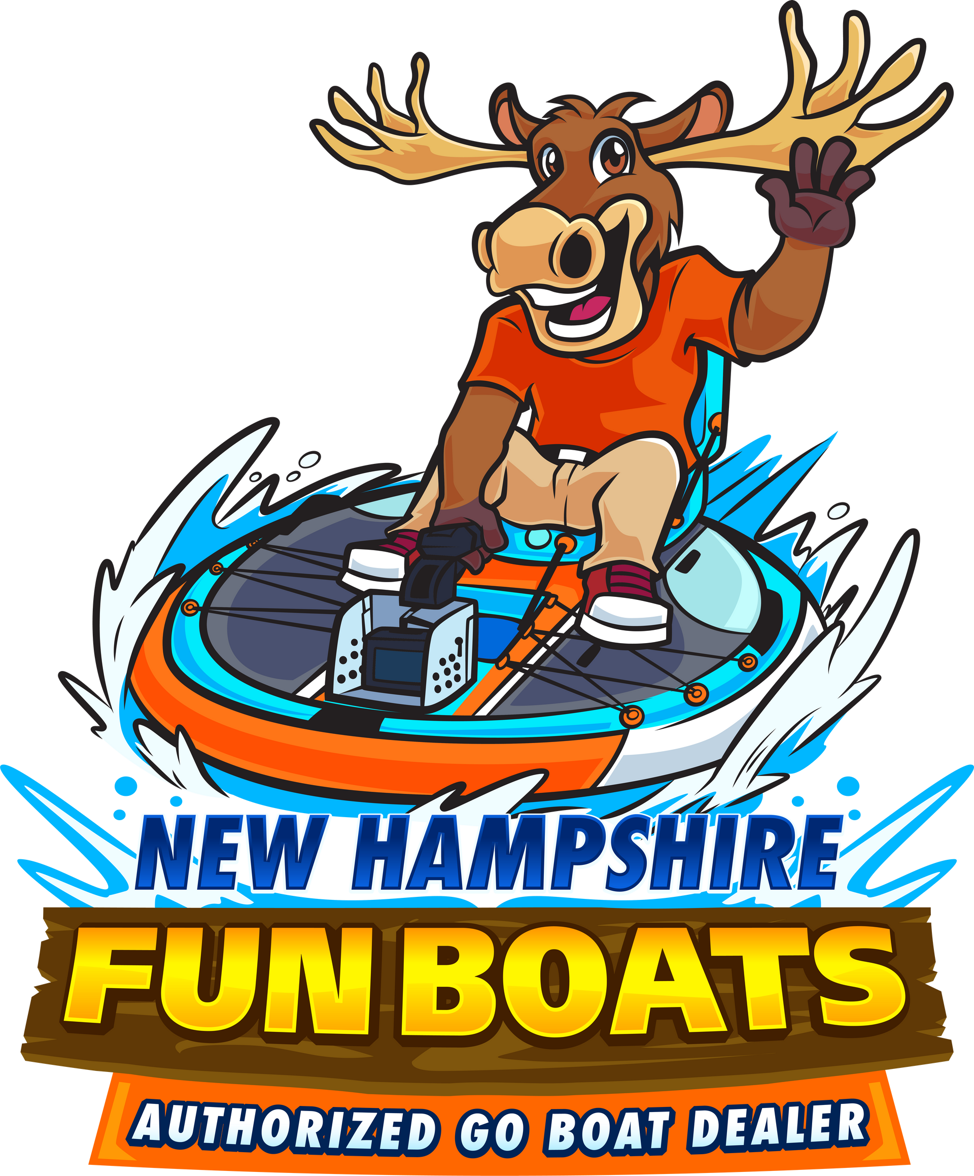 The logo for new hampshire fun boats shows a moose on a boat