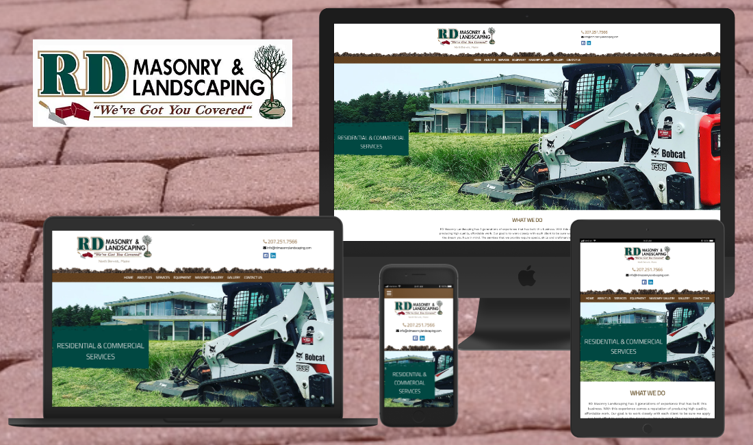A website for rd masonry and landscaping is displayed on a variety of devices.