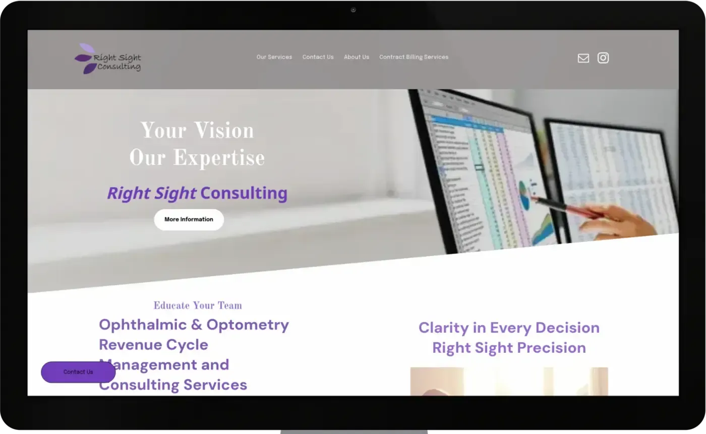 A computer screen shows a website for right sight consulting