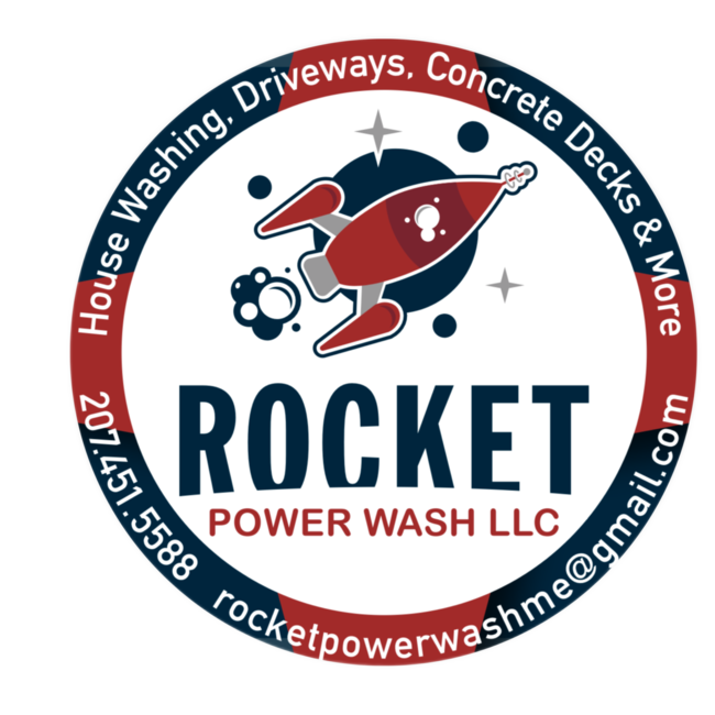 A logo for rocket power wash llc with a rocket on it