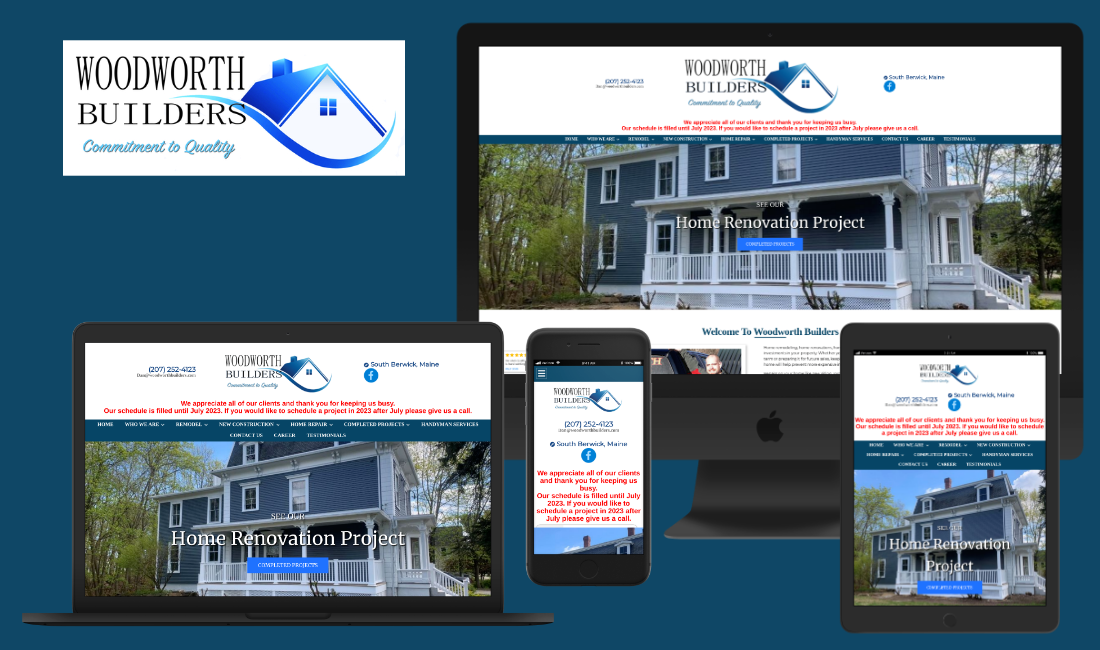 A computer , laptop , cell phone , and tablet showing a house on a website.