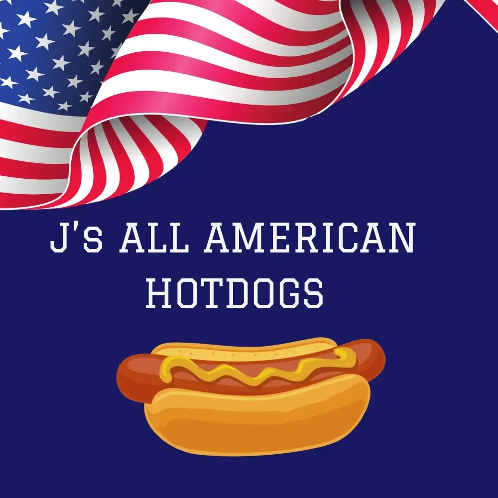 An advertisement for j 's all american hotdogs