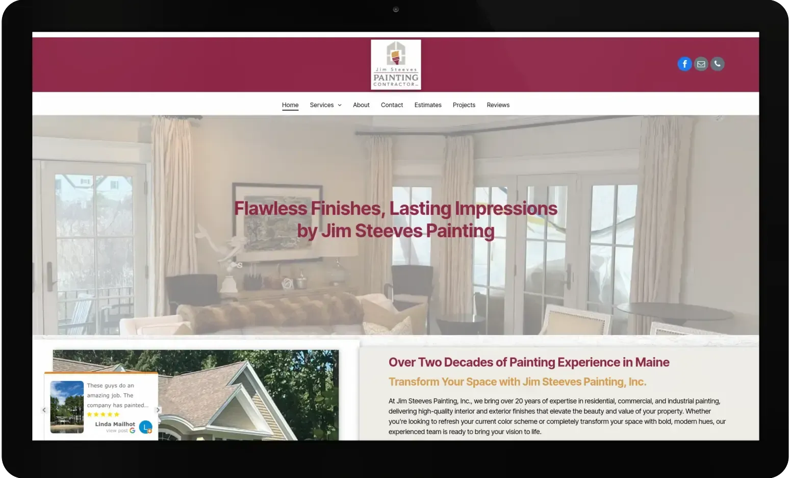 A tablet with a painting company website on it.