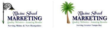 Two logos for maine street marketing with palm trees