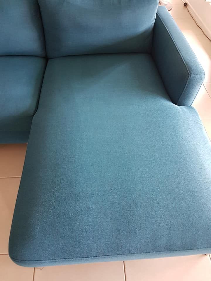 Blue Fabric Sectional Sofa With Chaise Lounge — Magic Mist Carpet Cleaning in Yeppoon, QLD
