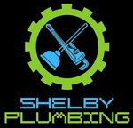 A logo for shelby plumbing with a wrench and plunger