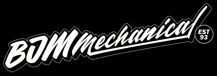 The Bjm Mechanical Logo is White on a Black Background — BJM Mechanical Mufflers & Tyres In Coomera, QLD