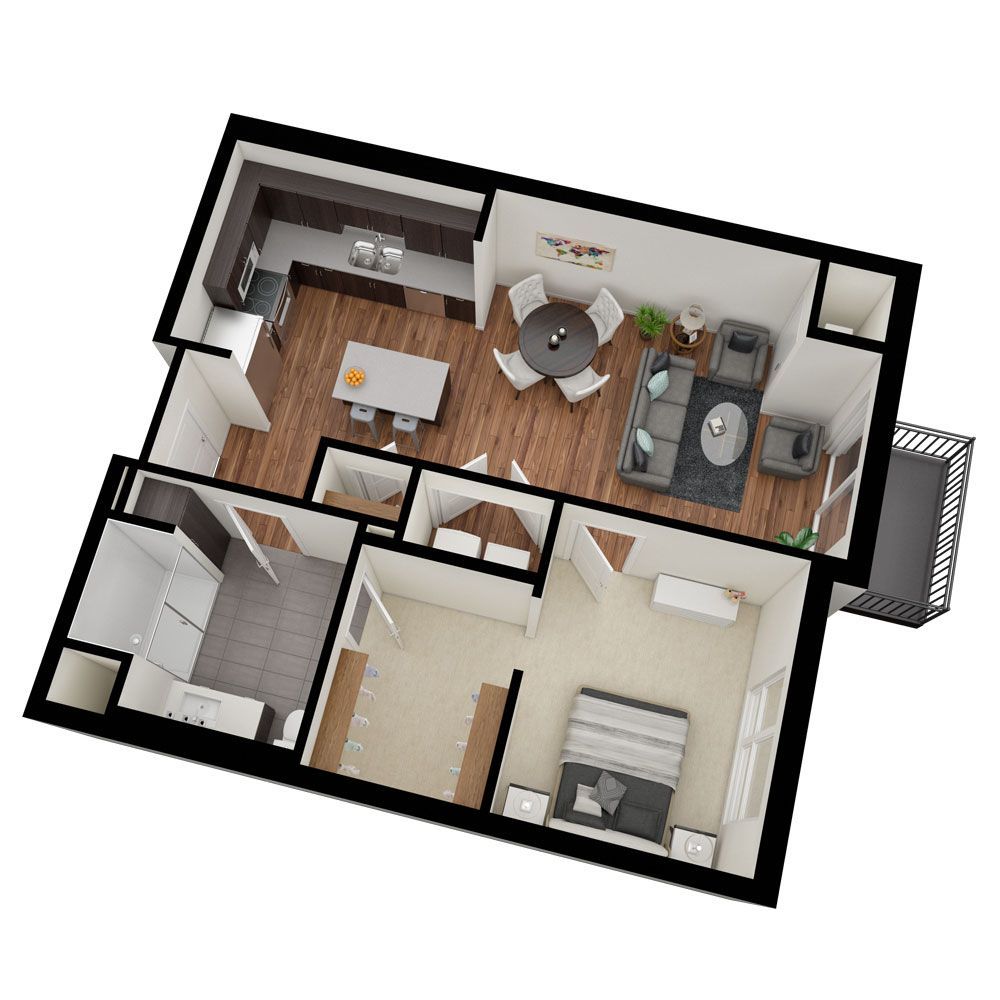 1 Bedroom Floor Plan: Emerald