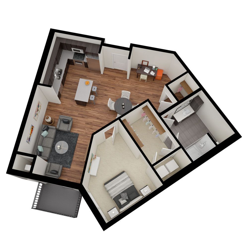1 Bedroom Floor Plan: Diamond