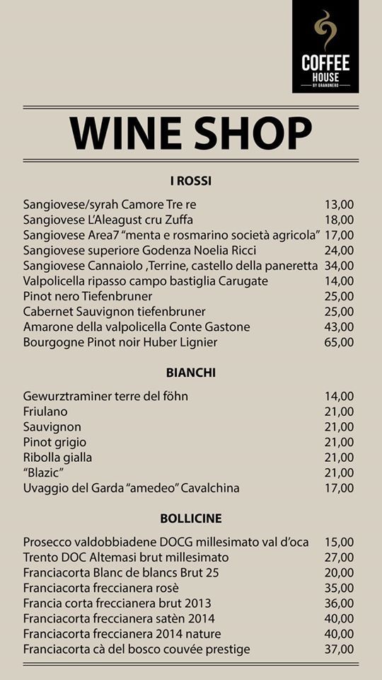 menù coffee house