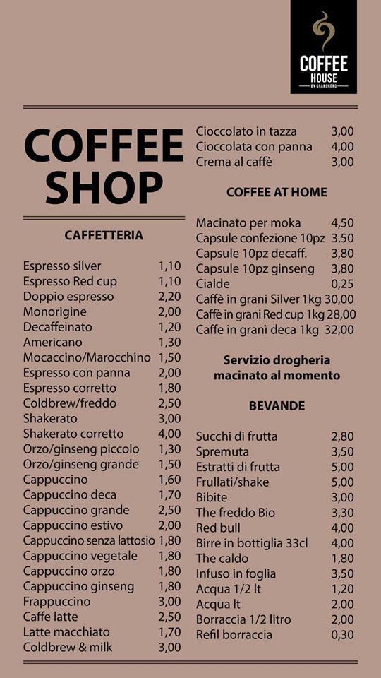 menù coffee house