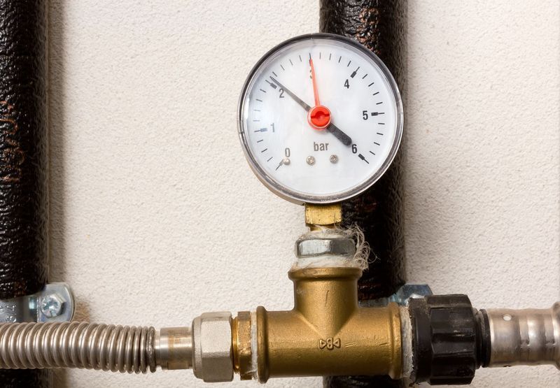 A close up of a pressure gauge on a pipe