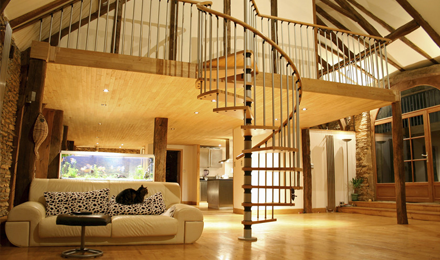 spiral steps in a house for a the first floor