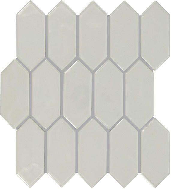 White elongated hexagon mosaic tile pattern.