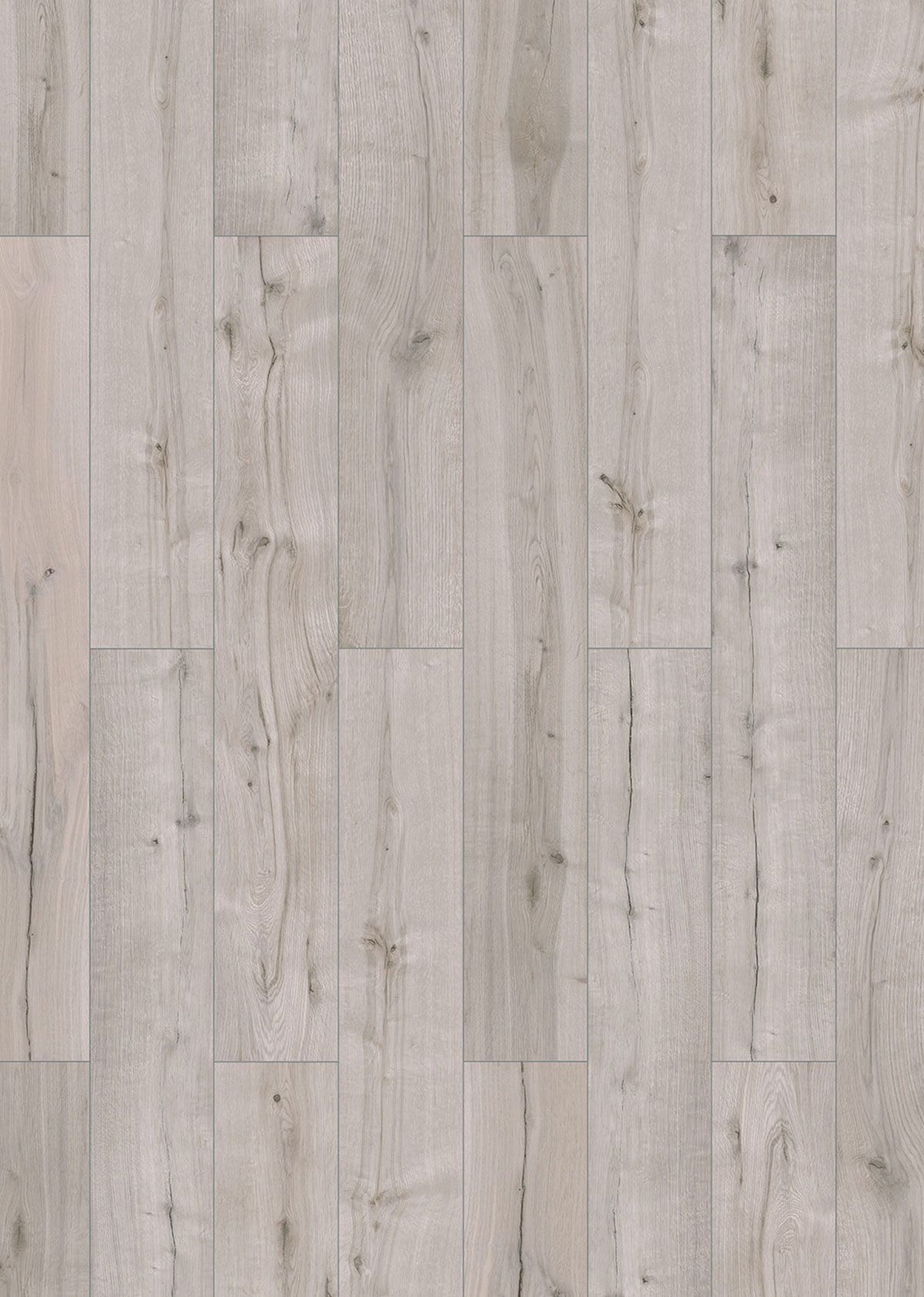 Light gray wood plank flooring with visible grain and knot details.