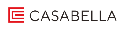 Logo for Casabella, a home goods brand; red and white symbol on the left with