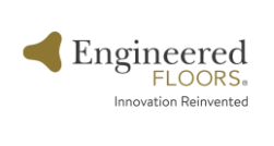 Engineered Floors logo with a gold abstract shape and tagline