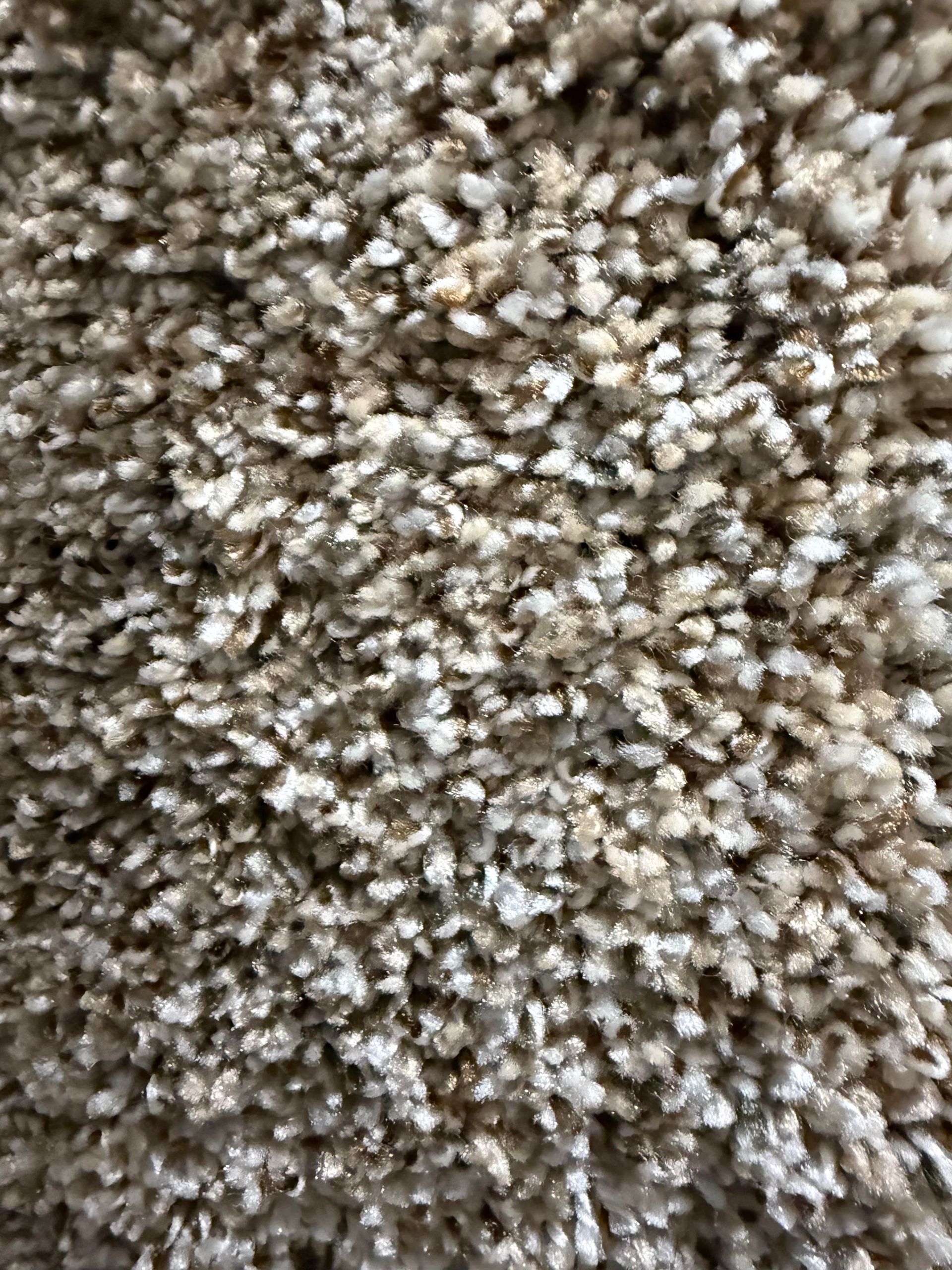 Close-up of a beige and white textured carpet.