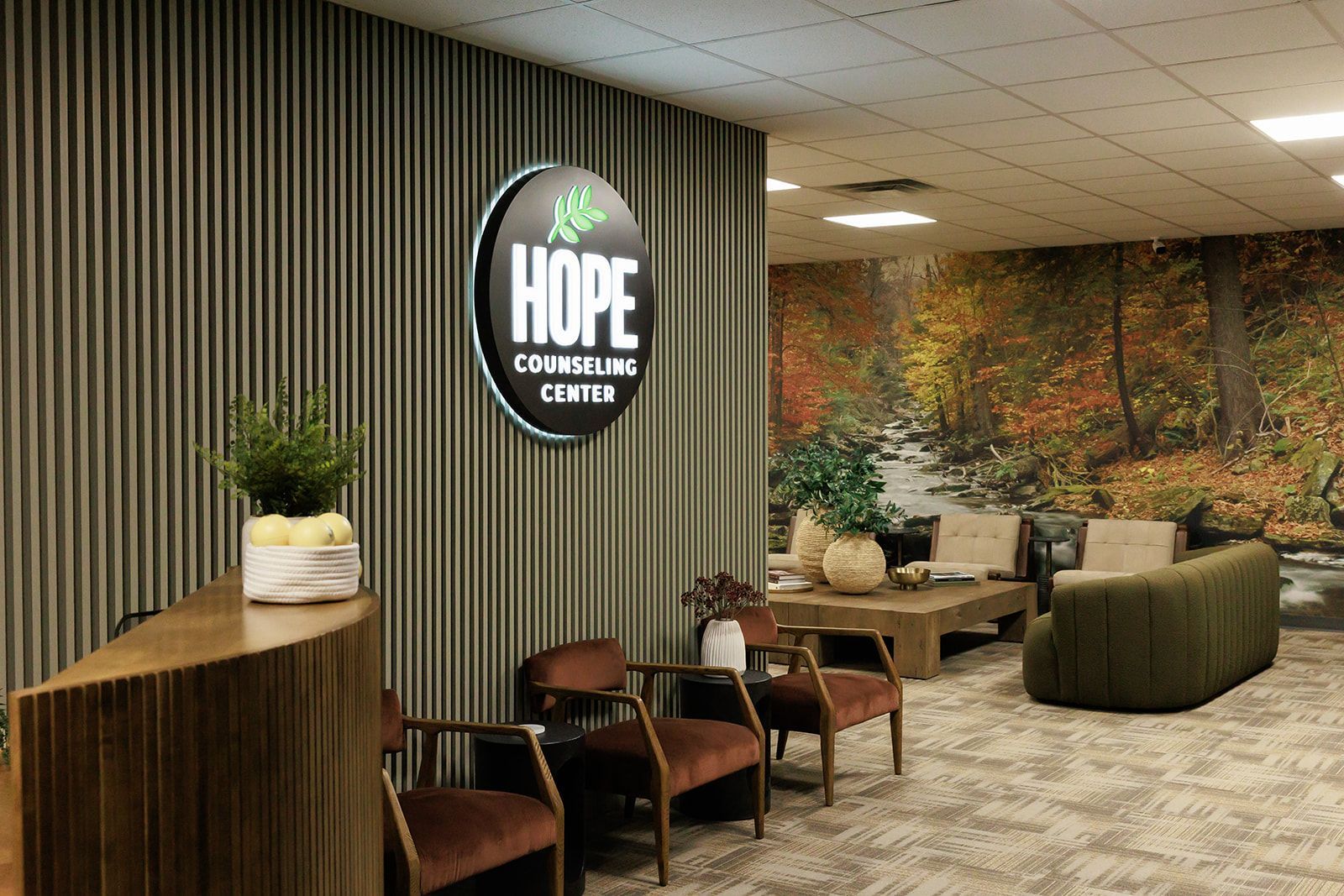 An artist 's impression of the hope center waiting room.