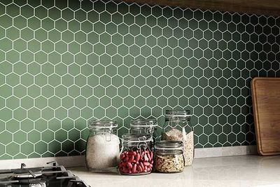 Mosaic backsplash in kitchen. 3d rendering. Modern interior