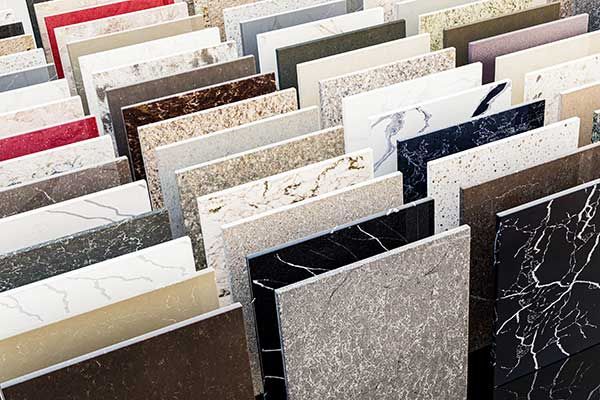 Color sample quartz tiles for floors, backsplash and showers