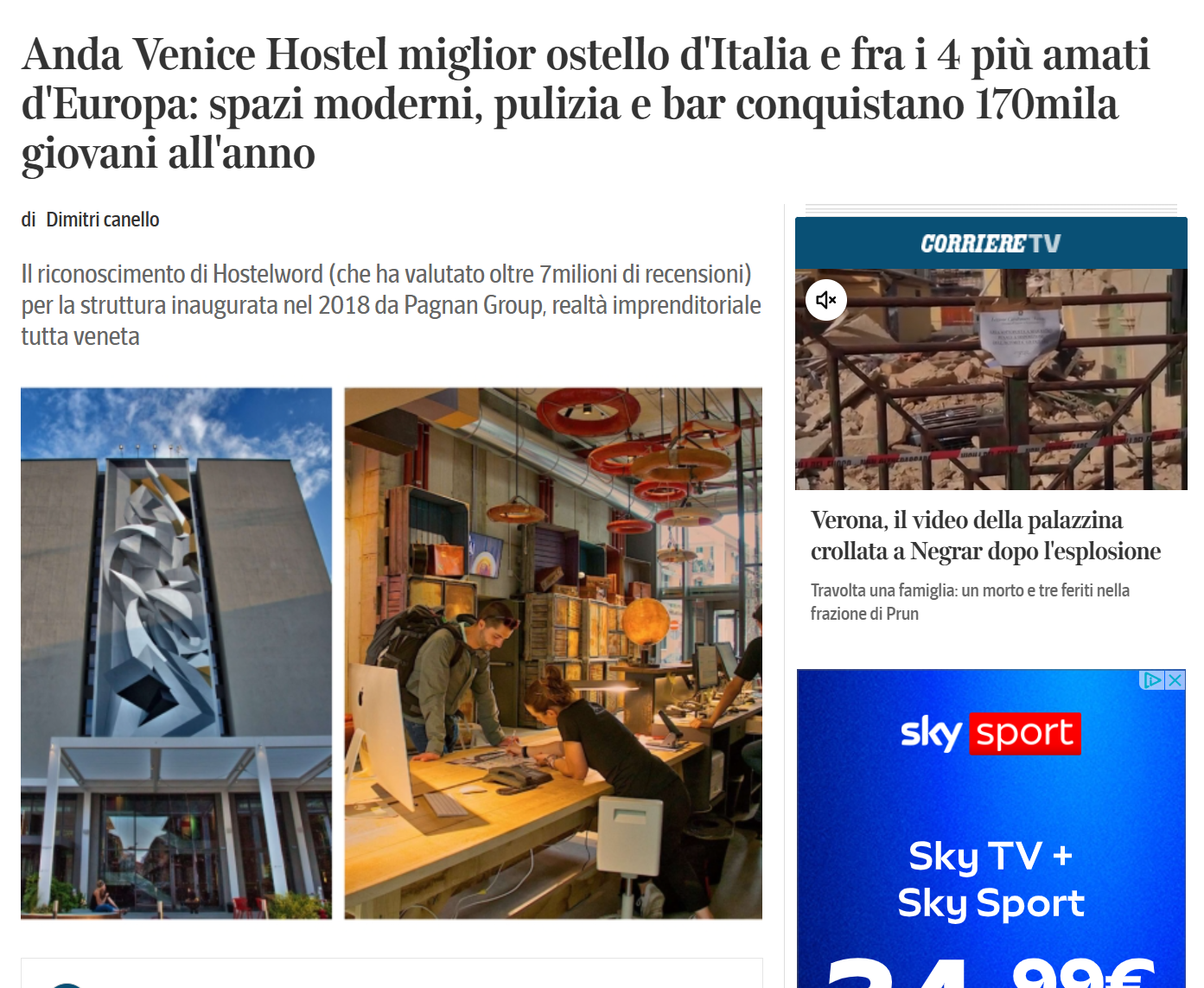 Vista aerea del litorale di Chioggia, con spiaggia, edifici e una piscina.