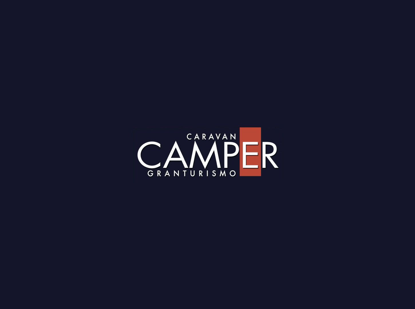 Logo per Caravan Camper Oranturismo in bianco e rosso su sfondo blu scuro.