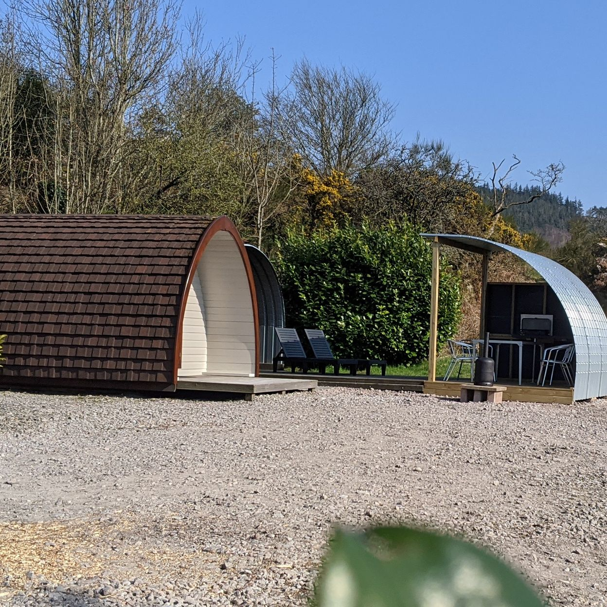 Gorsebank Outside Area with Wood Fired Hot Tub Posh Pod Gorsebank Outside Area with Wood Fired Hot Tub