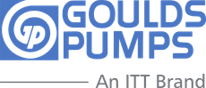 a blue and white logo for goulds pumps an itt brand