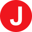 a red circle with a white letter j inside of it