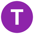 a purple circle with a white letter t inside of it .