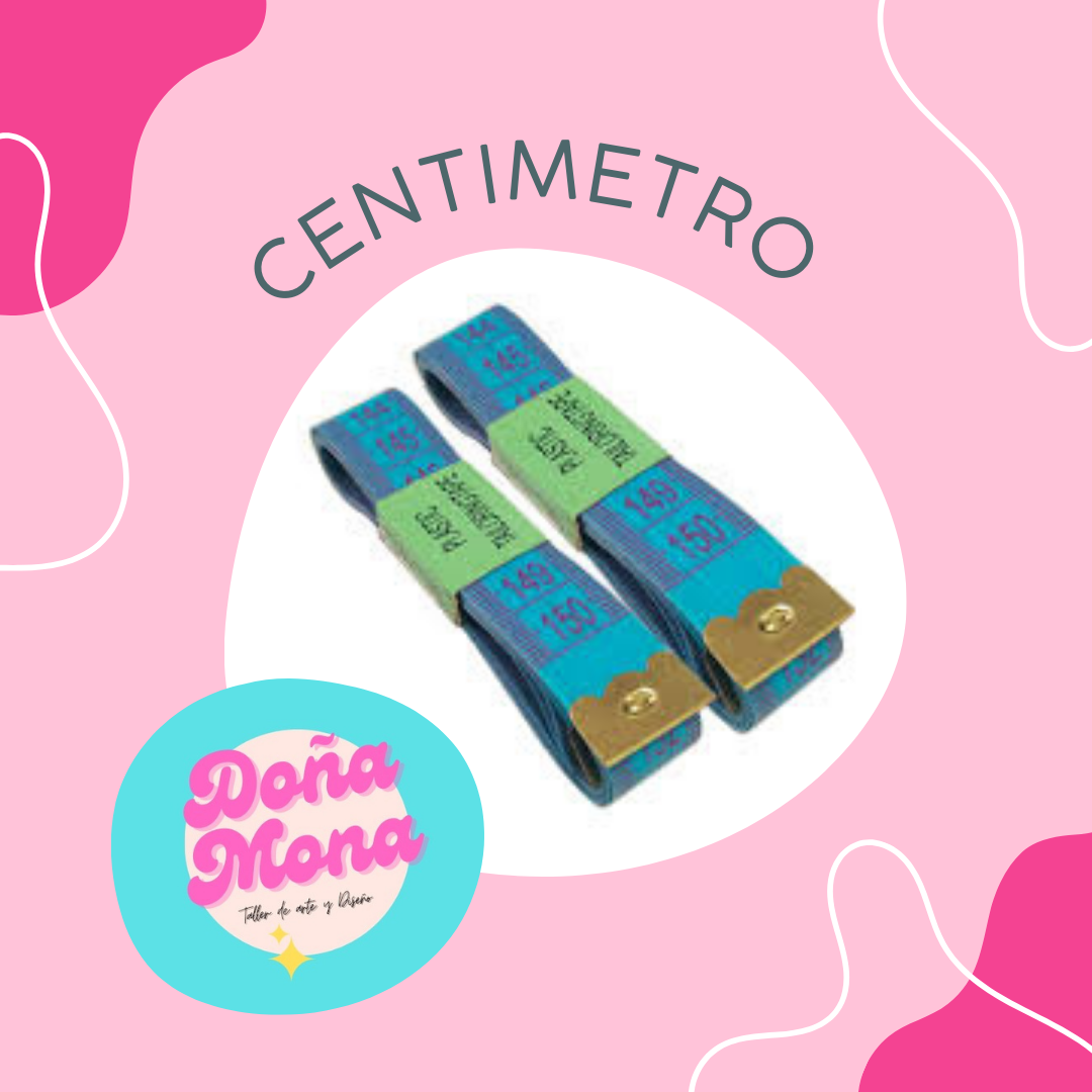 Dos cintas métricas de color azul y verde con puntas doradas, sobre fondo rosa, con el texto 