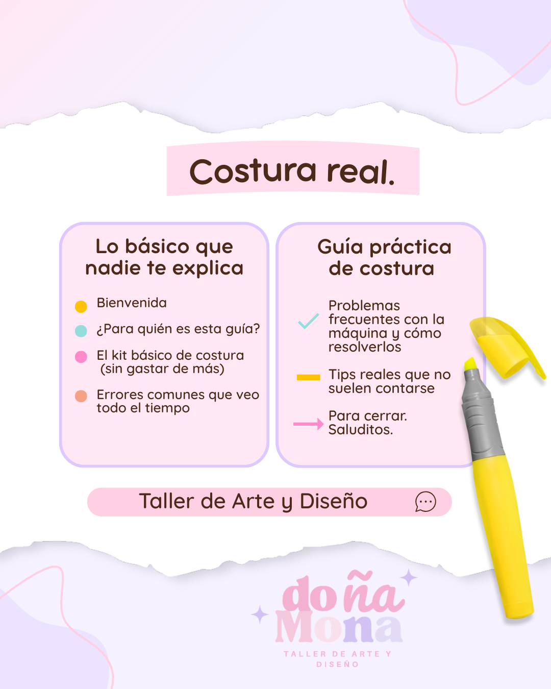 Infografía sobre costura real. Abarca aspectos básicos como la tela, los tipos de puntada