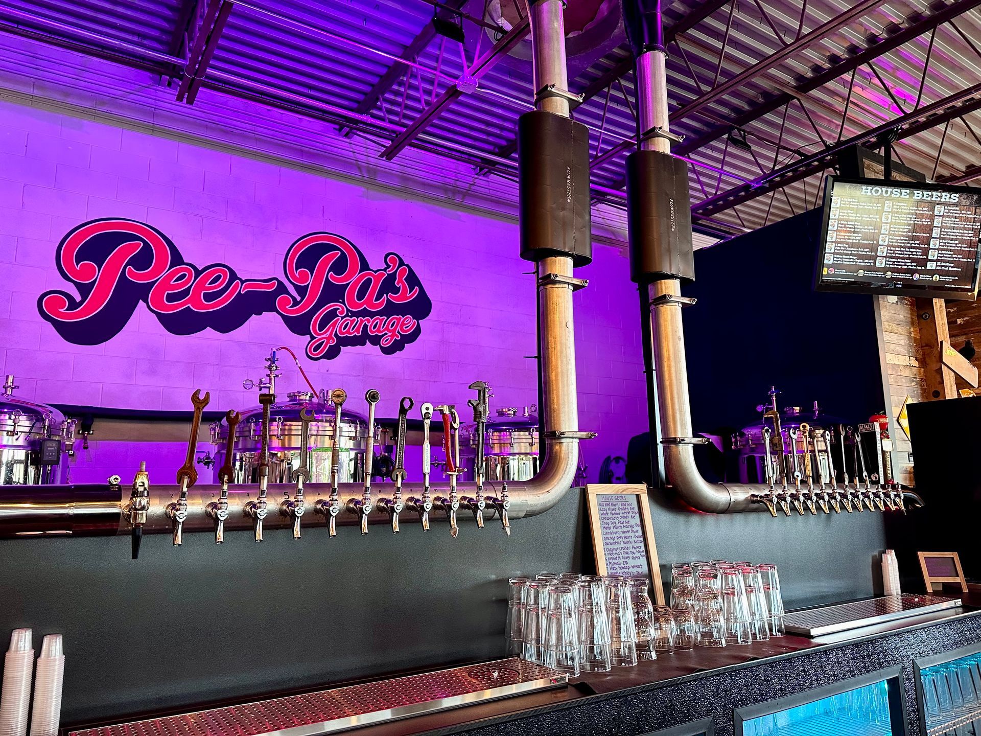 Inside shot of Pee Pa's Brewery and the logo on the wall.