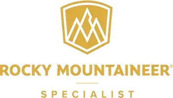 Gold Rocky Mountaineer Specialist logo: a shield shape with mountain peaks and the words "ROCKY MOUNTAINEER Specialist" below.