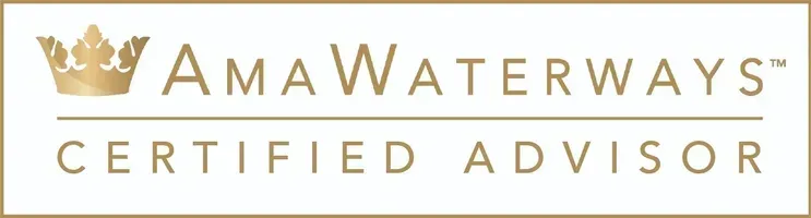 AmaWaterways Certified Advisor logo with a gold crown and text.