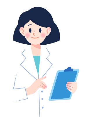 Un médecin en blouse blanche, tenant un bloc-notes bleu et souriant