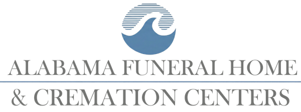 Logo for Alabama Funeral Home & Cremation Centers: blue wave emblem over text.