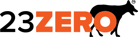 A logo for 23zero with a donkey in the middle