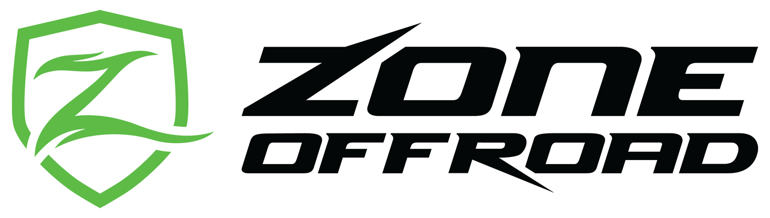 The logo for zone offroad has a green shield on it.