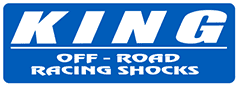The logo for king off road racing shocks is blue and white.
