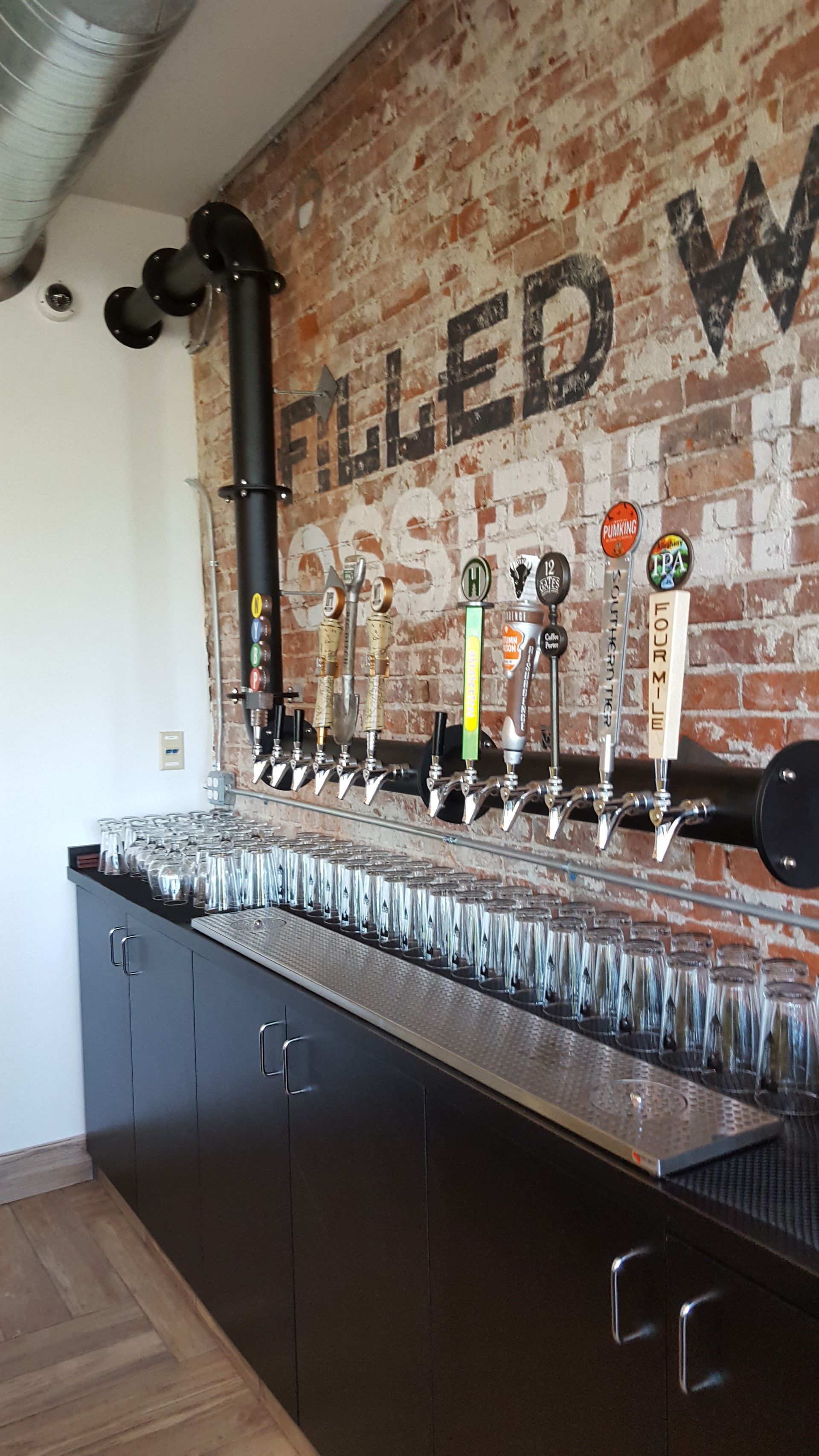 a brick wall counter